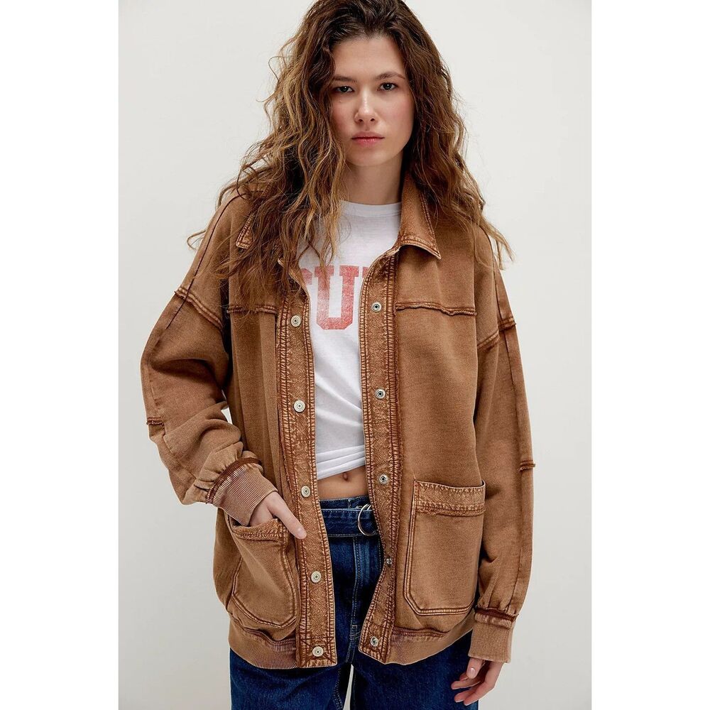 Free People We The Free Gauge Cardi Jacket Top Ribbed Cotton Oversized M 280523